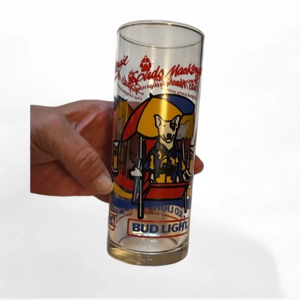 Vintage 1987 Bud Light Spuds MacKenzie Bar Glass Collectible Fun Home Decor Gift